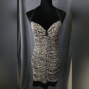 Black & Leopard Print Halter Dress